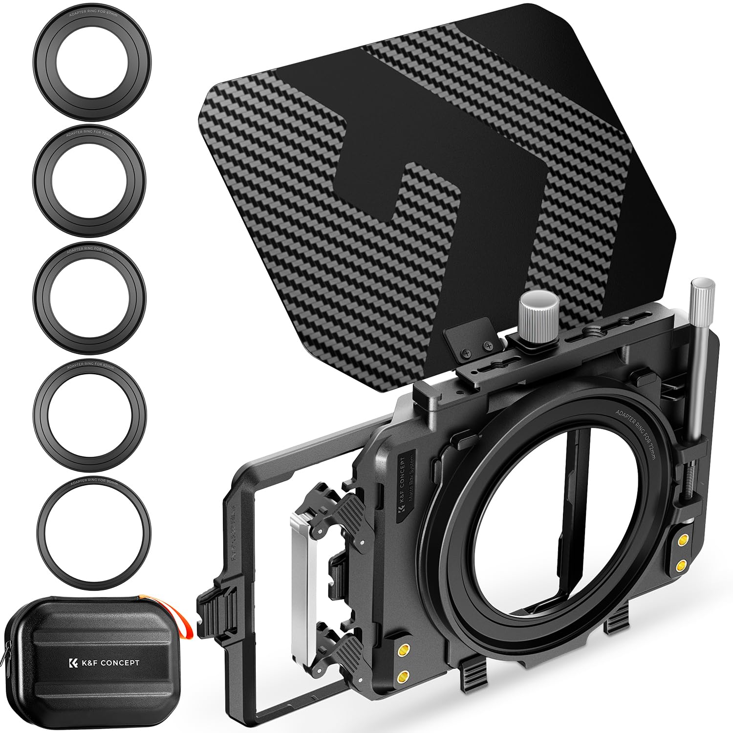 Concept Mini Matte Box inch Mini Matte Box Made of Carbon Fiber Comes with adapter ring Can attach 2 square filters Storage case included K&F 4x5.65
Concept Mini Matte Box inch Mini Matte Box Made of Carbon Fiber Comes with adapter ring Can attach 2 square filters Storage case included K&F 4x5.65
