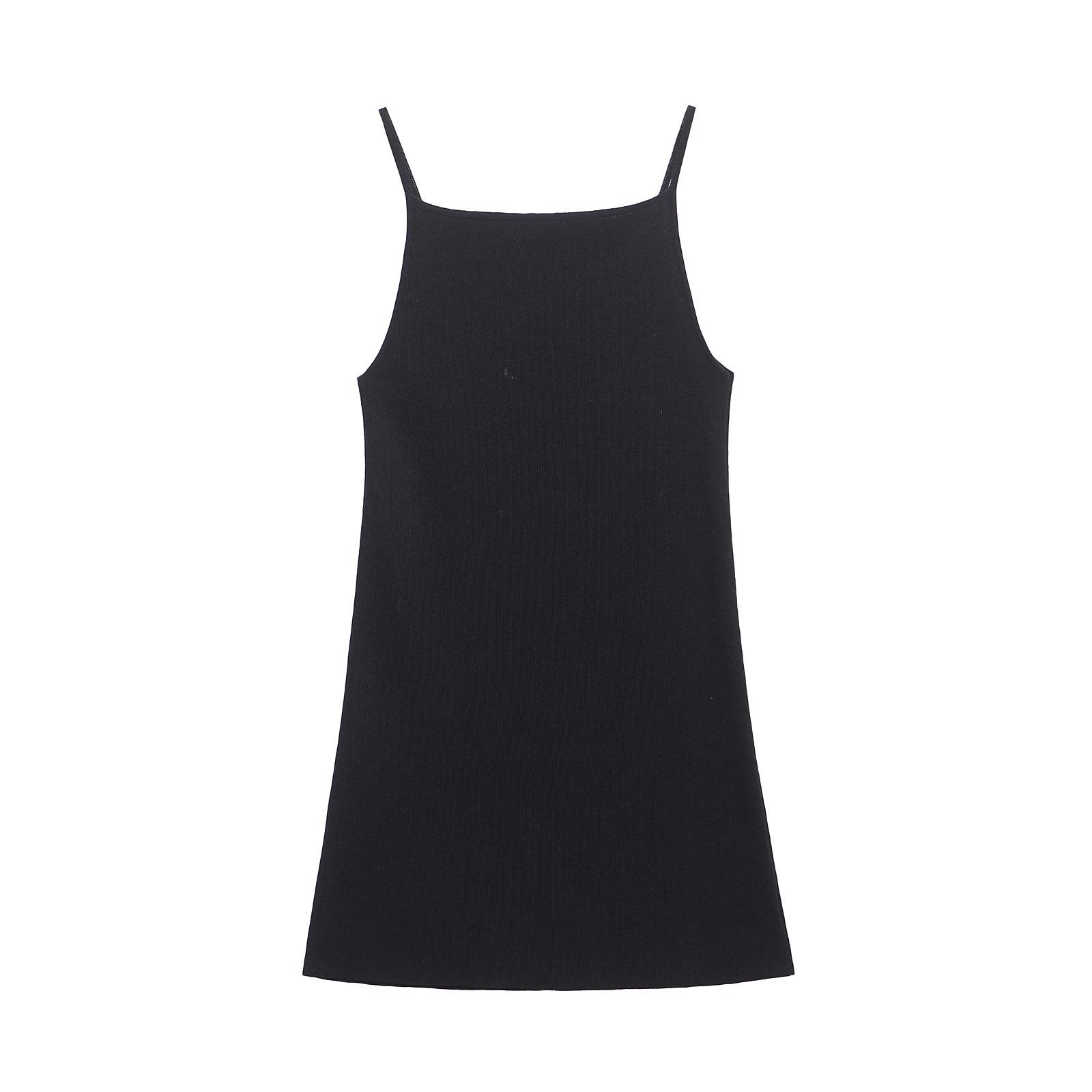 2024 Зимнее женское мини-платье в европейском и американском стиле с черными вязаными бретелями Large чёрный