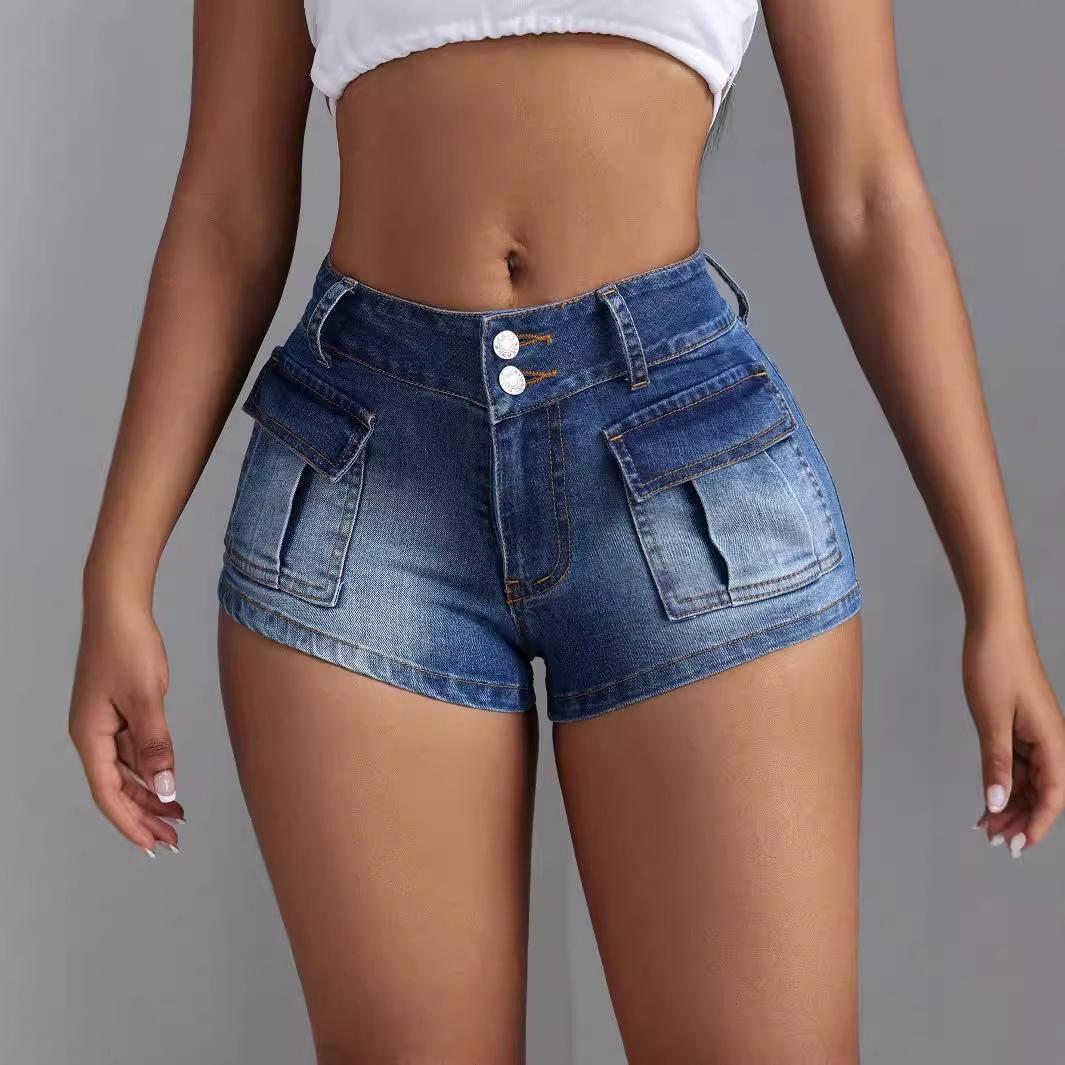 European and American Fashion Women s Mid-Elastic Denim Shorts with Big Pockets XS
European and American Fashion Women s Mid-Elastic Denim Shorts with Big Pockets XS