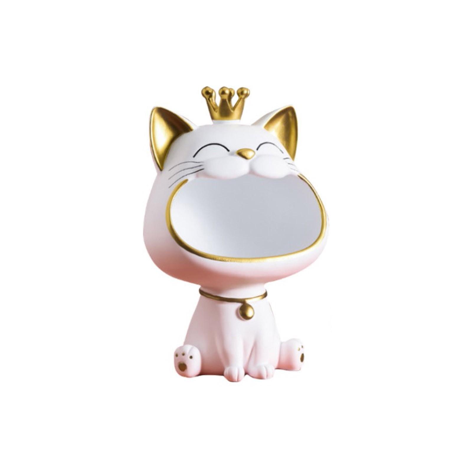 Статуя смеющегося кота, ящик для хранения кота с большим ртом, скульптура кота, ящик для хранения кота, миска для ключей, поднос для ювелирных изделий One Size белый