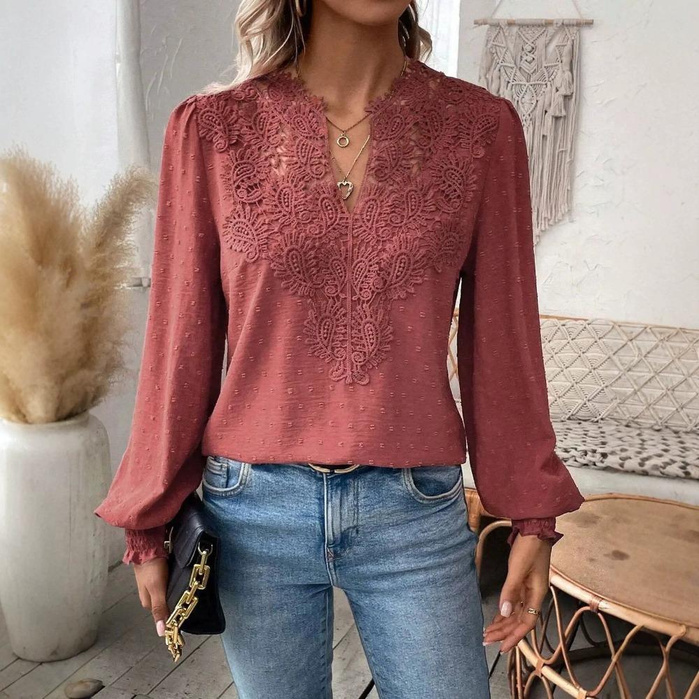 Spring and Summer Women s V-neck Lace Patchwork Solid Color Fashion Comfortable Long-Sleeved Casual Shirt Women s Top XXL brick червоний колір
Spring and Summer Women s V-neck Lace Patchwork Solid Color Fashion Comfortable Long-Sleeved Casual Shirt Women s Top XXL brick червоний колір