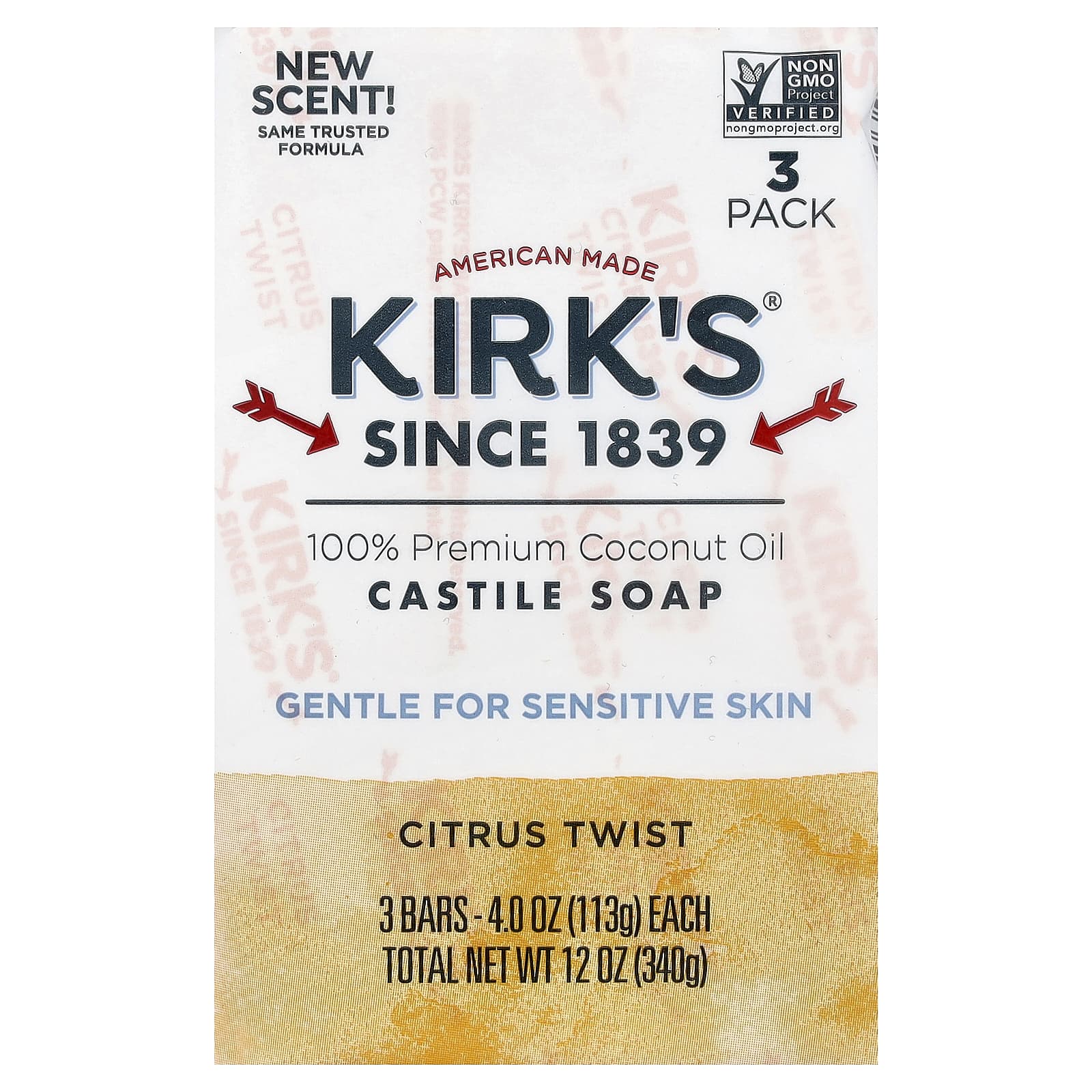 Kirk S, 100% Premium Coconut Oil Castile Bar Soap, Citrus Twist, 3 Bars, 113G (4Oz) Each
Kirk S, 100% Premium Coconut Oil Castile Bar Soap, Citrus Twist, 3 Bars, 113G (4Oz) Each