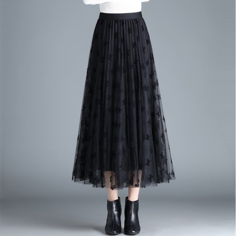 Юбка А-силуэта Юбка Высококачественная Драпировка Женская Миди Популярный Новый Стиль Юбка из Газа С Принтом Плиссированная Юбка one size