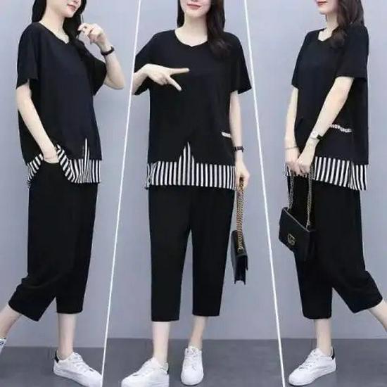 Summer Plus Size Women s Striped T-Shirt & Nine-Point Pants Set - Slimming & Loose Fit 3XL чорний
Summer Plus Size Women s Striped T-Shirt & Nine-Point Pants Set - Slimming & Loose Fit 3XL чорний