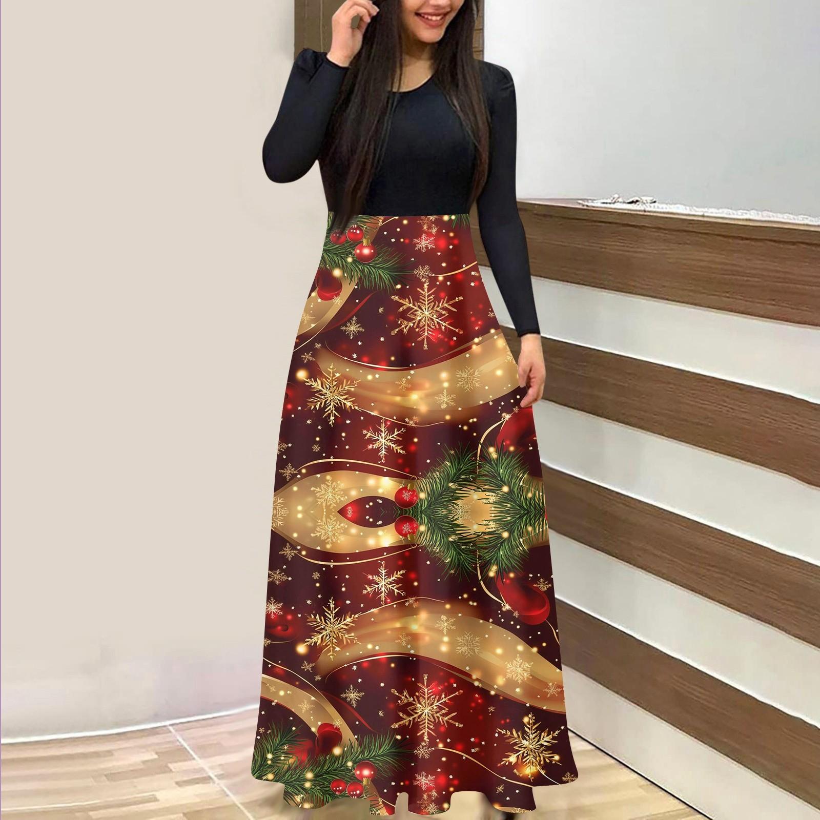 Женское модное повседневное платье с рождественским принтом, круглым вырезом и длинными рукавами L красный
Женское модное повседневное платье с рождественским принтом, круглым вырезом и длинными рукавами L красный