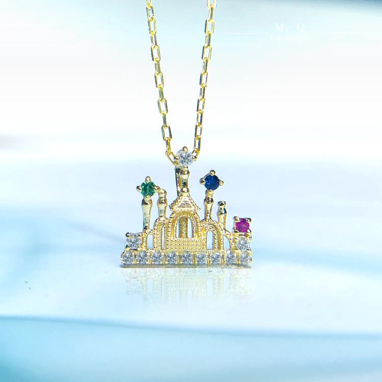 Gold-Plated Sterling Silver Castle Pendant Necklace with Inlaid Diamonds - Elegant Lapel Chain for Women 925 Silver
Gold-Plated Sterling Silver Castle Pendant Necklace with Inlaid Diamonds - Elegant Lapel Chain for Women 925 Silver