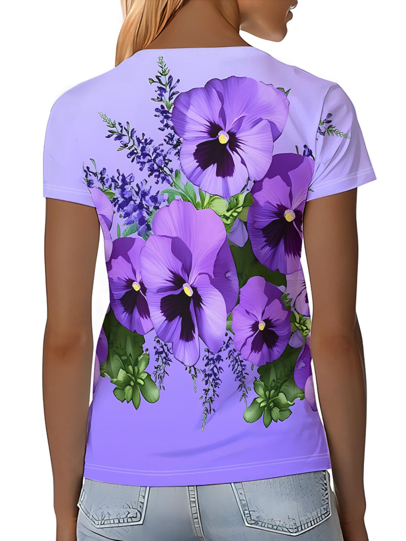 Light Purple Short-sleeve Top. Printed with Purple Pansies. Blue Flowers. and Green Leaves. Fresh and Elegant. Women s Short-sleeve T-shirt. a Fashion S дубильная кора
Light Purple Short-sleeve Top. Printed with Purple Pansies. Blue Flowers. and Green Leaves. Fresh and Elegant. Women s Short-sleeve T-shirt. a Fashion S дубильная кора