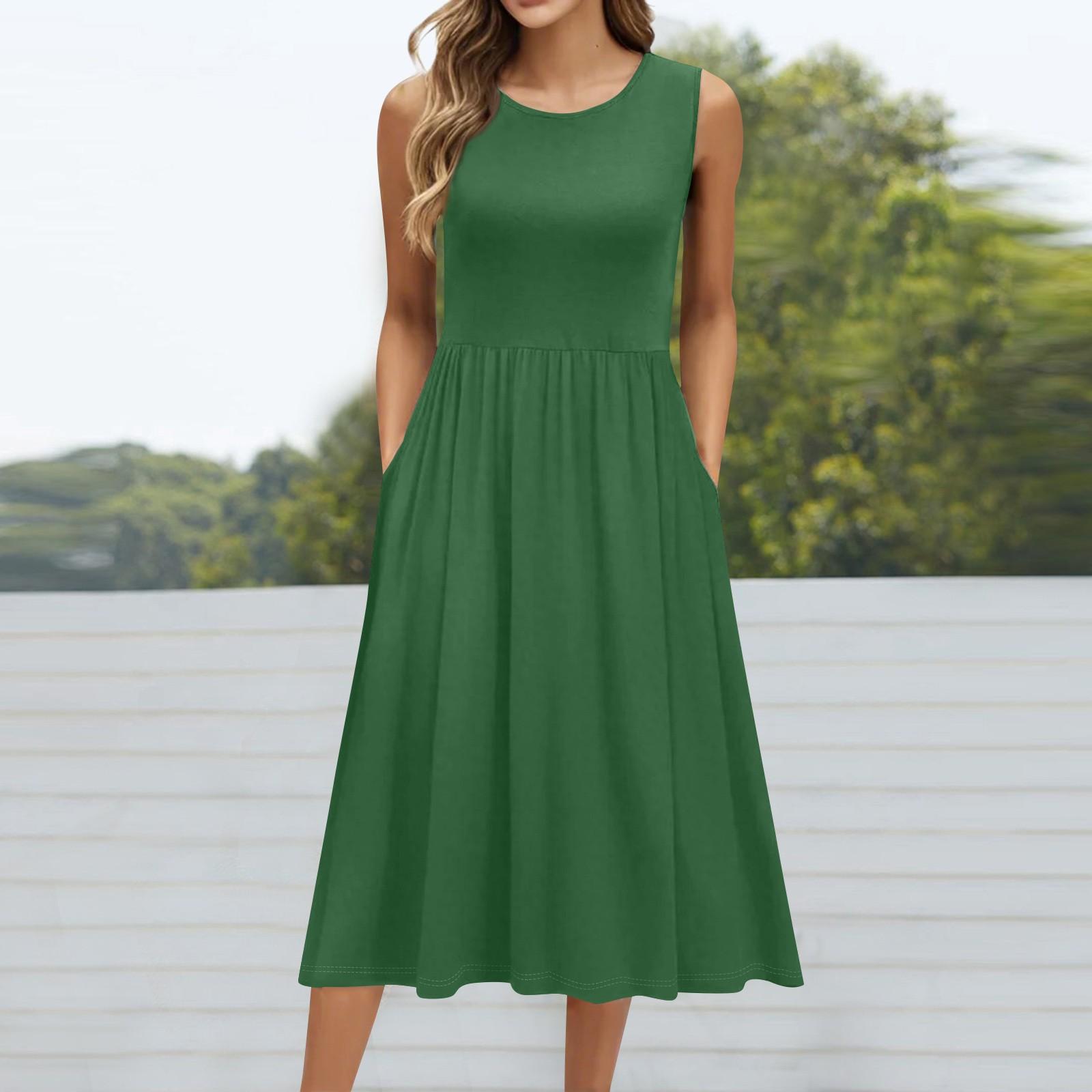 Женское модное однотонное платье без рукавов с круглым вырезом и карманом средней длины XXXL темно-зеленого
Женское модное однотонное платье без рукавов с круглым вырезом и карманом средней длины XXXL темно-зеленого