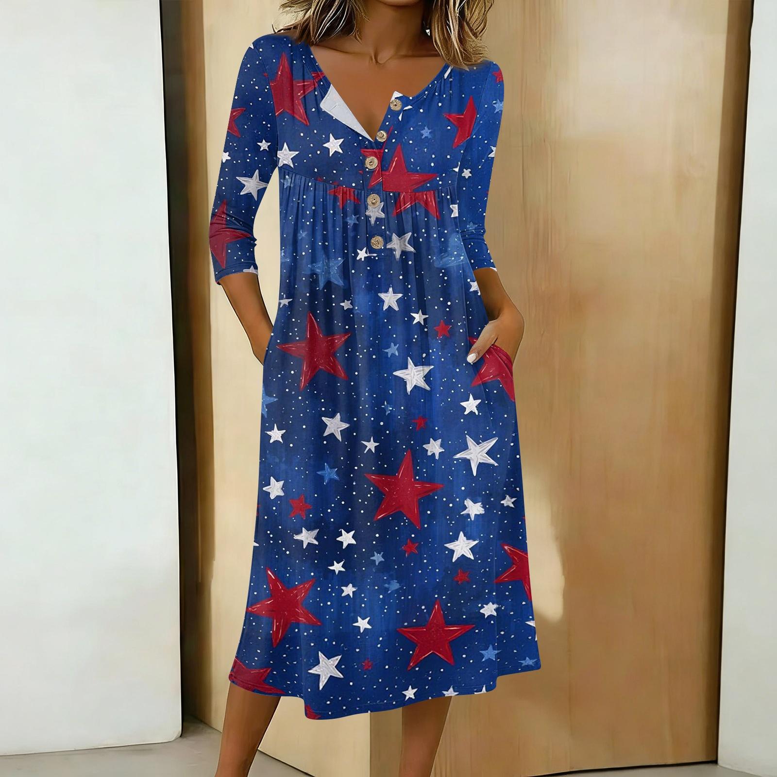 Women’s Casual 3/4 Sleeve Button Neck Mid-Length Dress with Star Print Relaxed Fit Suitable for Daily Wear and Seasonal Outings XL
Women’s Casual 3/4 Sleeve Button Neck Mid-Length Dress with Star Print Relaxed Fit Suitable for Daily Wear and Seasonal Outings XL