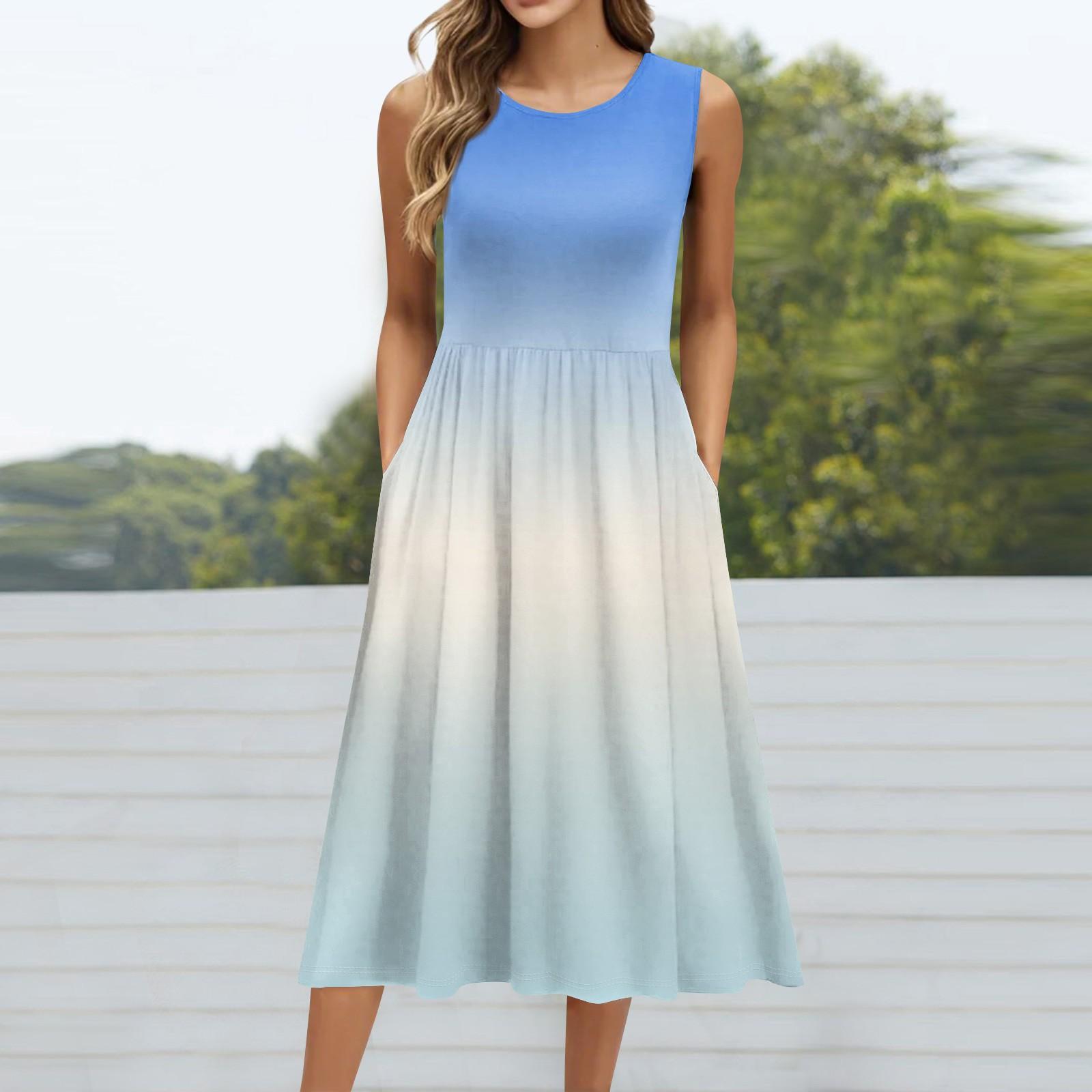 Women s Fashionable Printed Round Neck Sleeveless Casual Pullover Pocket Mid Length Dress L світло-синій колір
Women s Fashionable Printed Round Neck Sleeveless Casual Pullover Pocket Mid Length Dress L світло-синій колір