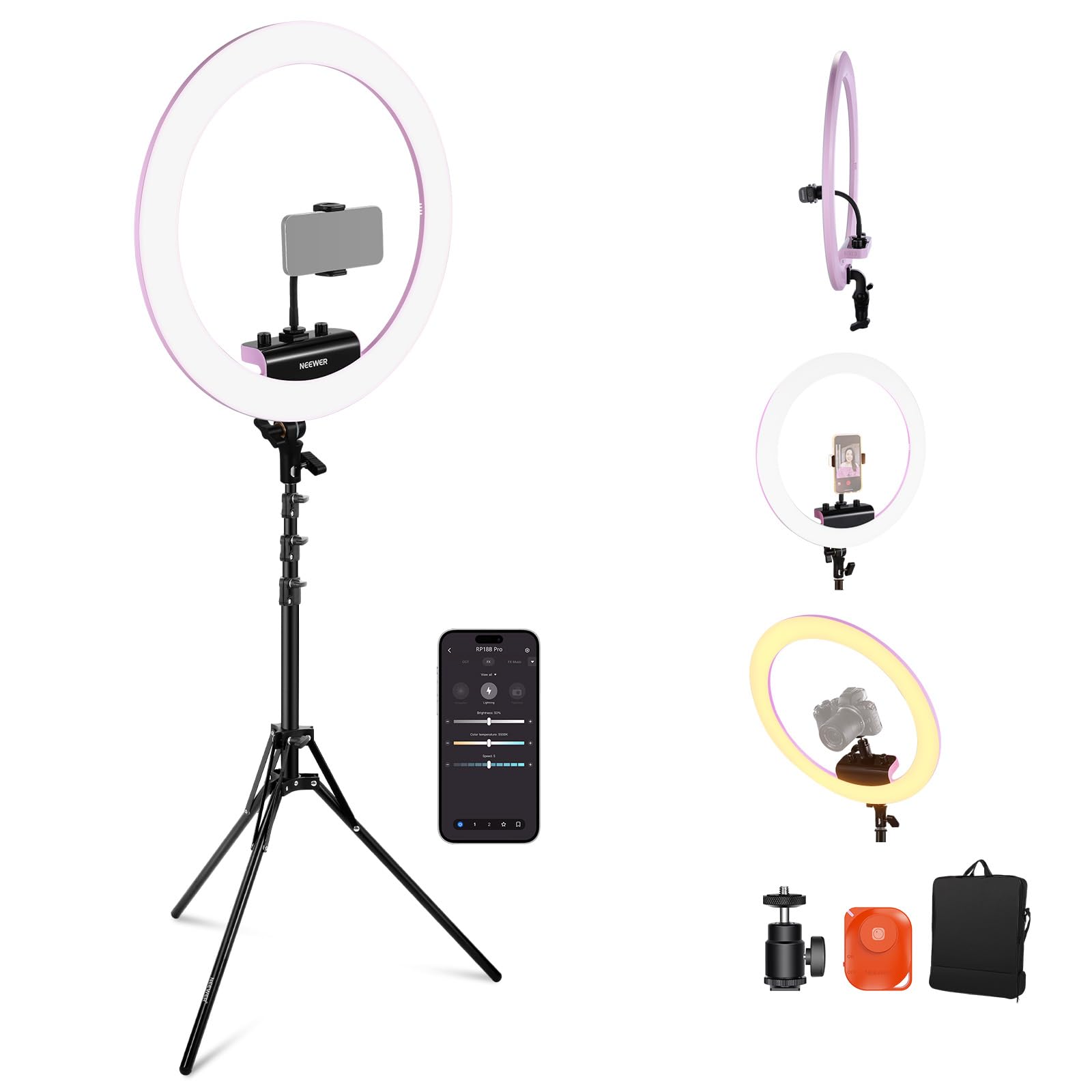 NEEWER Professional 18 Inch Ring Light and Stand Kit with Smartphone Holder Ultra Thin Soft Lighting Light Actress Light 45W TLCI98 Remote Control розовый
NEEWER Professional 18 Inch Ring Light and Stand Kit with Smartphone Holder Ultra Thin Soft Lighting Light Actress Light 45W TLCI98 Remote Control розовый