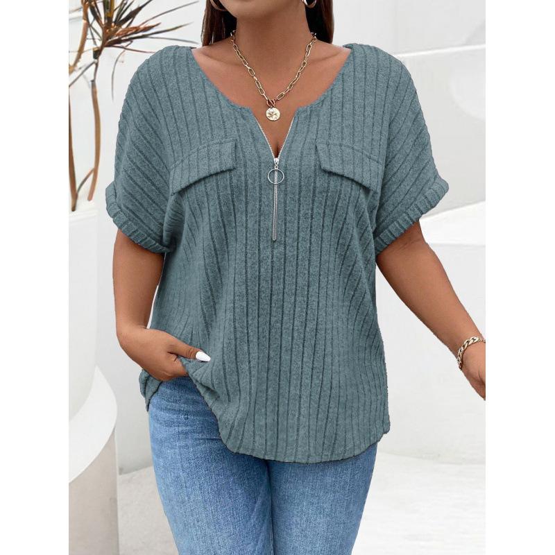 2. Spring and summer new solid color plus size women s top zipper short sleeve fake pocket pullover shirt loose 5XL світло-синій колір
2. Spring and summer new solid color plus size women s top zipper short sleeve fake pocket pullover shirt loose 5XL світло-синій колір