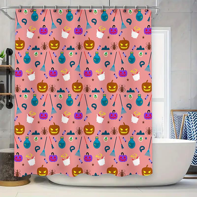 Halloween-Themed Shower Curtain Featuring Pumpkins, Brooms, Spiders, And Witches Hats In Pink Background With Colorful Patterns W60H190(CM)-1 Pcs
Halloween-Themed Shower Curtain Featuring Pumpkins, Brooms, Spiders, And Witches Hats In Pink Background With Colorful Patterns W60H190(CM)-1 Pcs