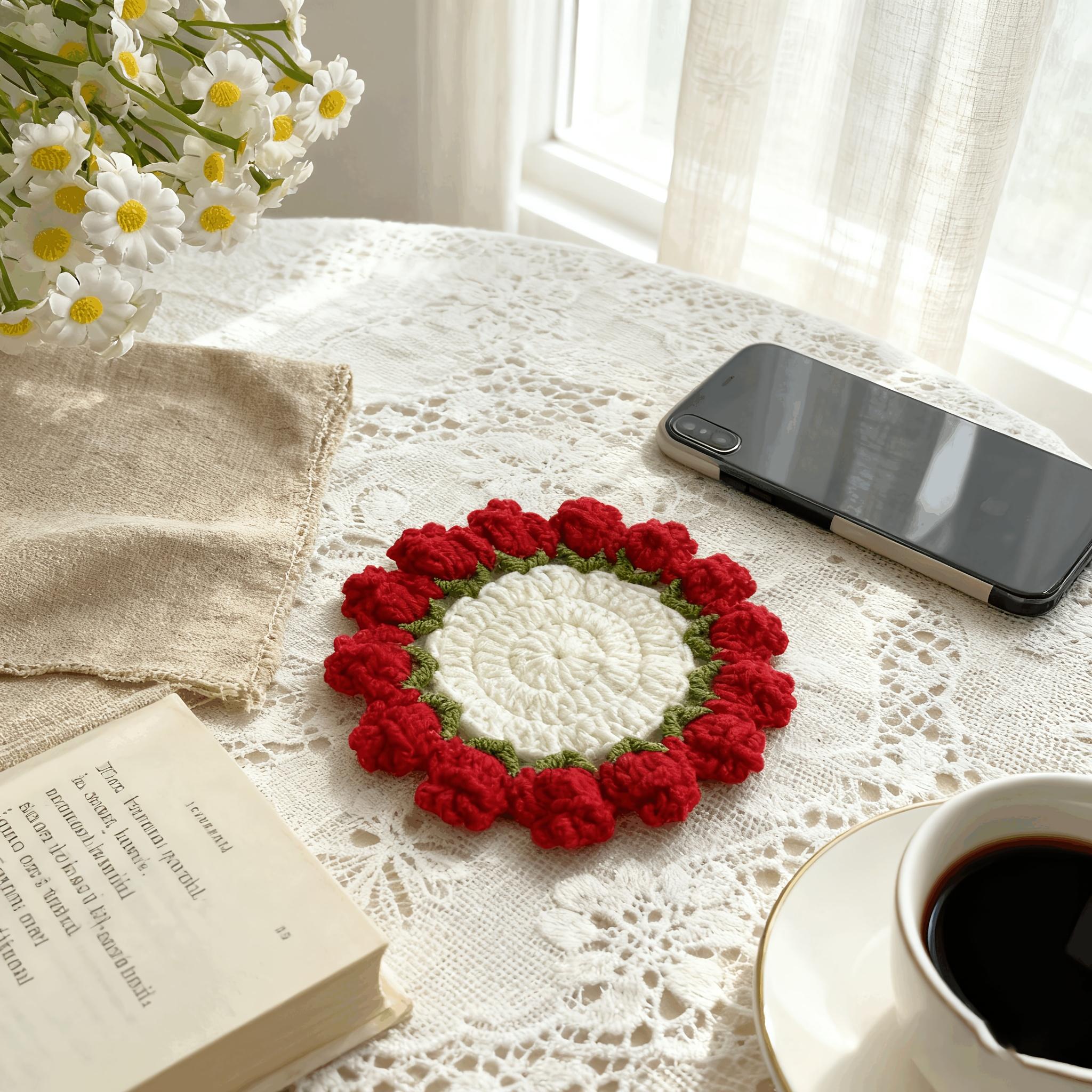 Handmade Knitted Rose Coaster, Cute Floral Coaster, Crocheted Flower Pot, Bohemian Style Fabric Decoration, Table Decoration, Durable Coaster красный
Handmade Knitted Rose Coaster, Cute Floral Coaster, Crocheted Flower Pot, Bohemian Style Fabric Decoration, Table Decoration, Durable Coaster красный