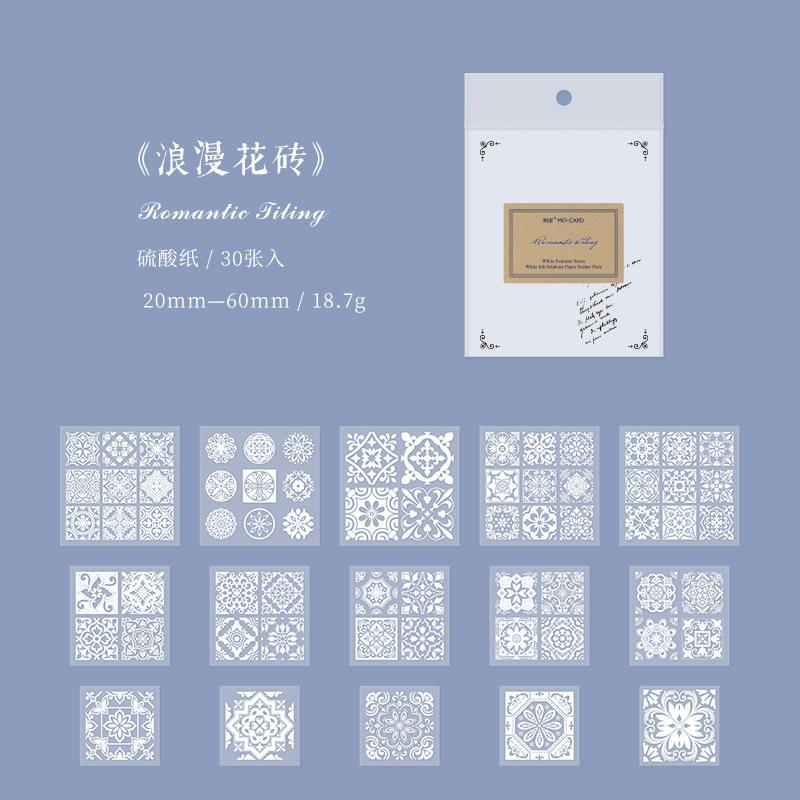 30-Piece White Translucent Lace Sticker Pack, Exquisite Floral & Geometric Patterns with Delicate Embroidery Details
30-Piece White Translucent Lace Sticker Pack, Exquisite Floral & Geometric Patterns with Delicate Embroidery Details