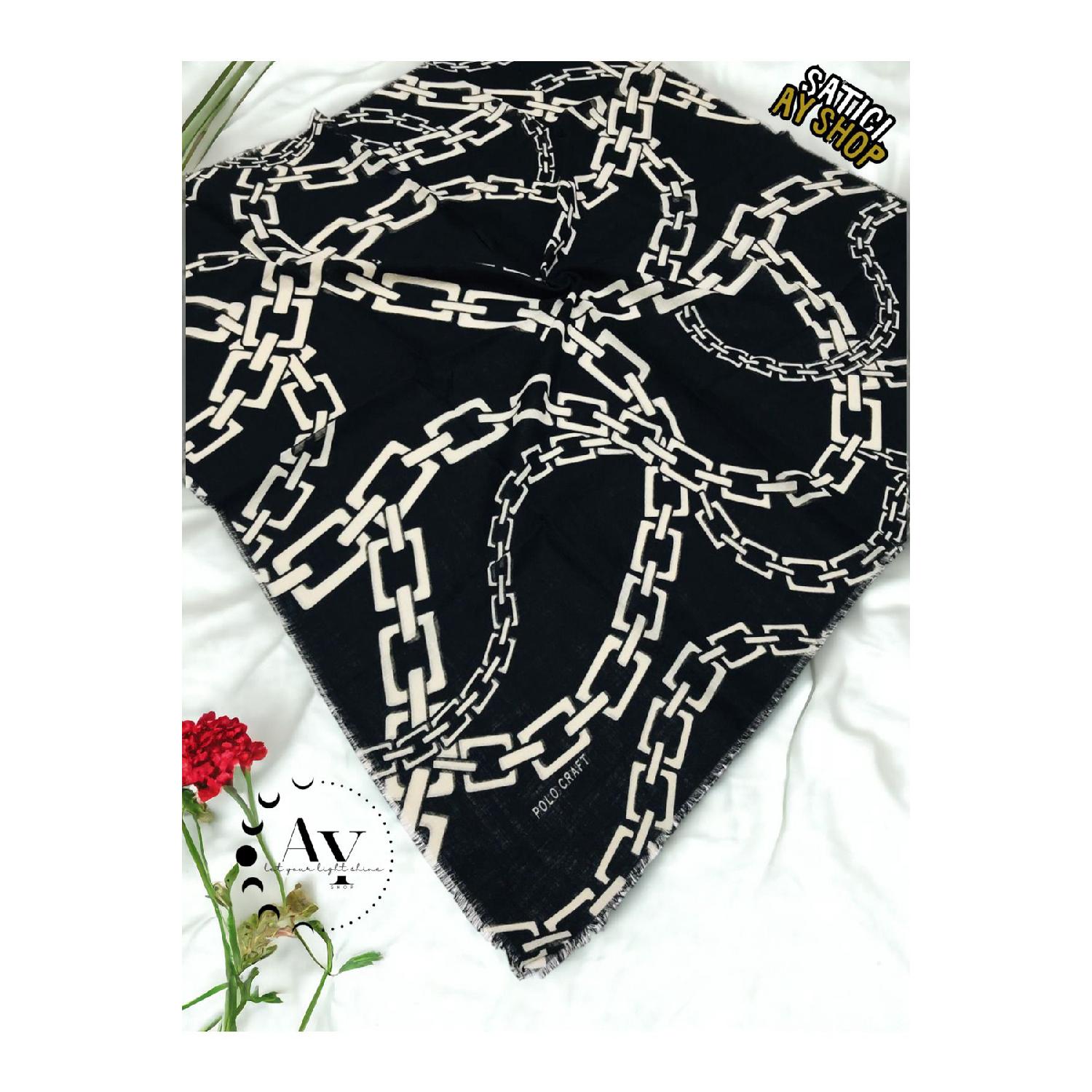 Хиджаб женский хлопковый черно-белый шарф с пламенем 100 x 100