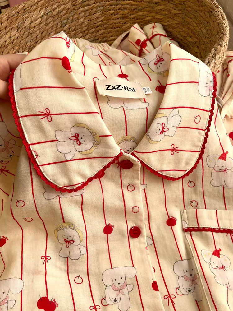 Red Striped Apple Puppy Pajamas Women s Summer Short Sleeve Shorts Cardigan Doll Collar Two-piece Student Loungewear S
Red Striped Apple Puppy Pajamas Women s Summer Short Sleeve Shorts Cardigan Doll Collar Two-piece Student Loungewear S
