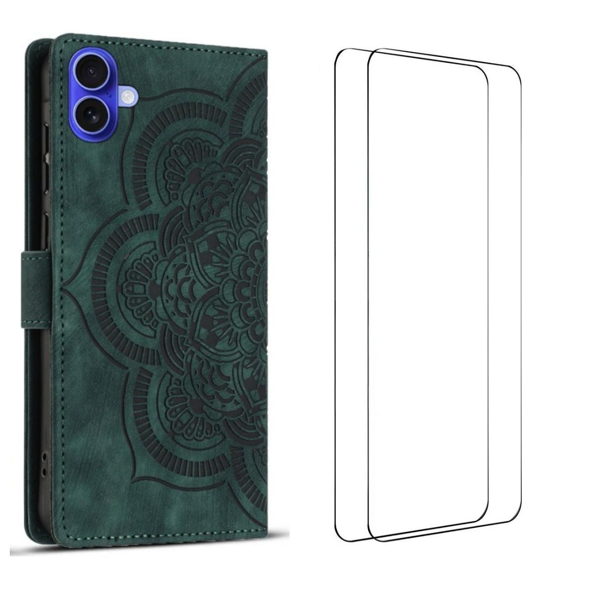 For iPhone 16 Case with 2Pcs Tempered Glass WANLONFENG MTL Series Mandala Leather Phone Cover Midnight Green
For iPhone 16 Case with 2Pcs Tempered Glass WANLONFENG MTL Series Mandala Leather Phone Cover Midnight Green