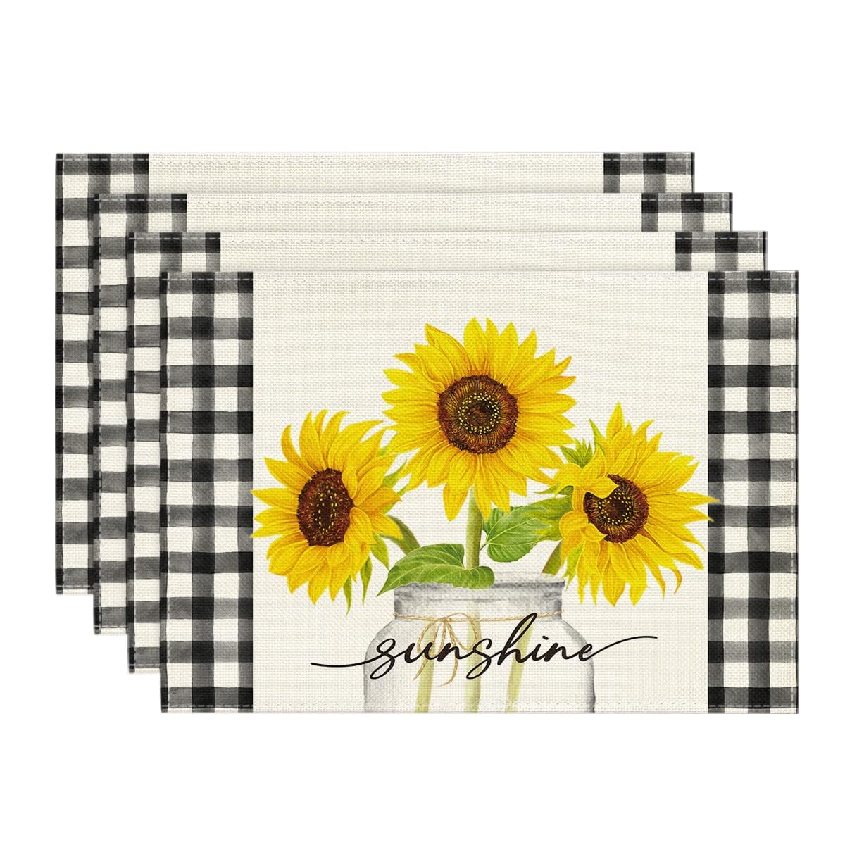 Buffalo Plaid Sunflower Sunshine Vase Summer Placemats Set of 6, 12x18 Inch Spring Table Mats for Party Kitchen Dining Decoration 12 x 18 , Rectangle 4 Pcs
Buffalo Plaid Sunflower Sunshine Vase Summer Placemats Set of 6, 12x18 Inch Spring Table Mats for Party Kitchen Dining Decoration 12 x 18 , Rectangle 4 Pcs