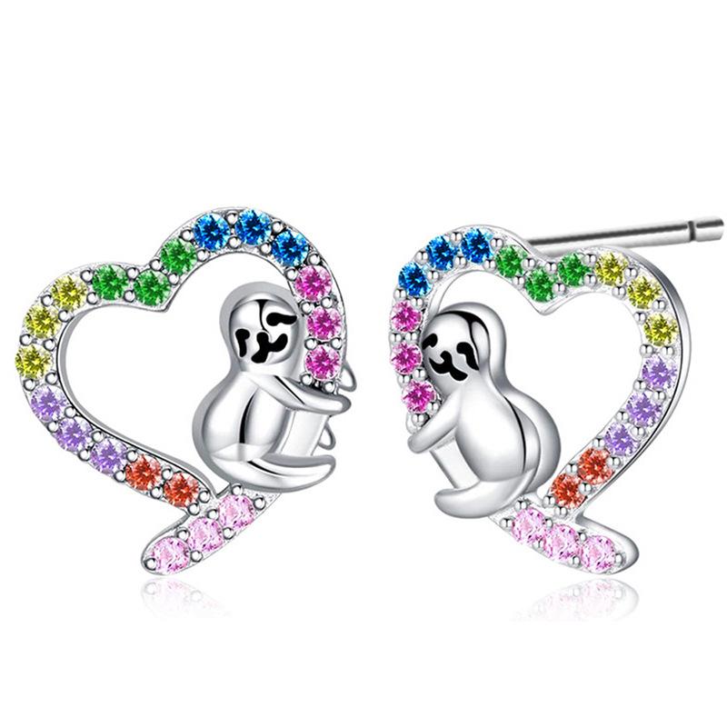 Korean version colorful heart-shaped earrings with elegant hollow out design for women, cute sloth dopamine Zircon accessories
Korean version colorful heart-shaped earrings with elegant hollow out design for women, cute sloth dopamine Zircon accessories