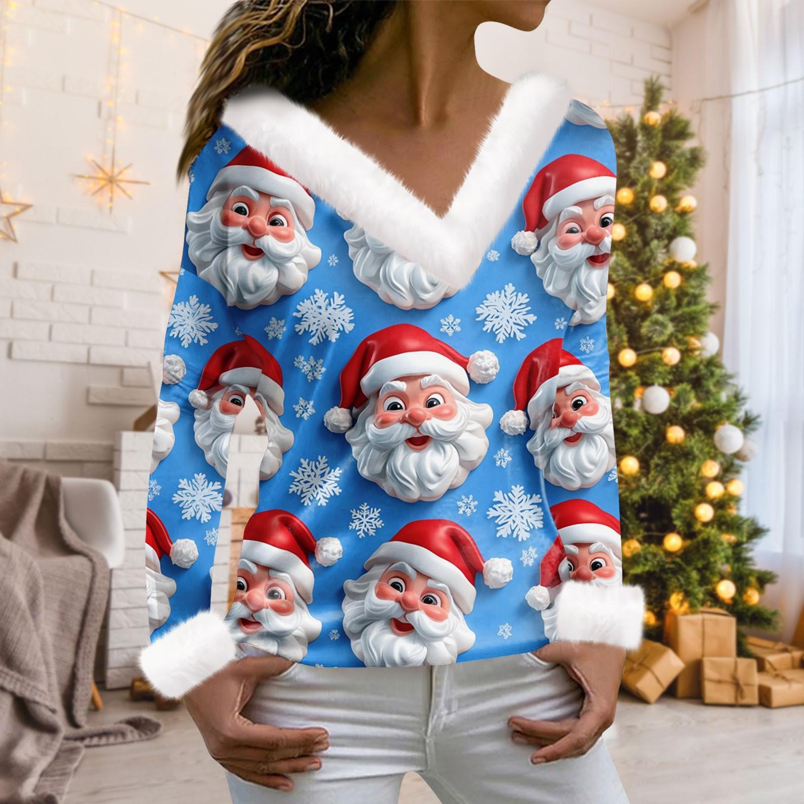 Женская мода с длинным рукавом и рождественским принтом для вечеринок, плюшевый повседневный топ с V-образным вырезом L
Женская мода с длинным рукавом и рождественским принтом для вечеринок, плюшевый повседневный топ с V-образным вырезом L