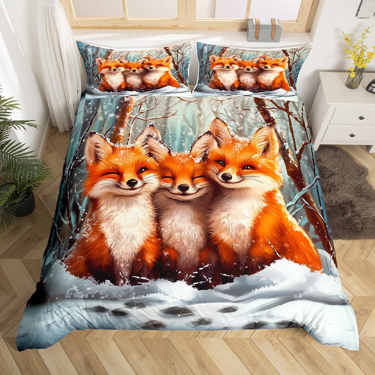Fox Print Soft Duvet Cover Twin Quen Lovely Animal Beding Set Wodlplus Fox Warm Comforter Cover Polyester Comfortable Quilt Cover featuring 2 Pilow 100*200cm Single
Fox Print Soft Duvet Cover Twin Quen Lovely Animal Beding Set Wodlplus Fox Warm Comforter Cover Polyester Comfortable Quilt Cover featuring 2 Pilow 100*200cm Single