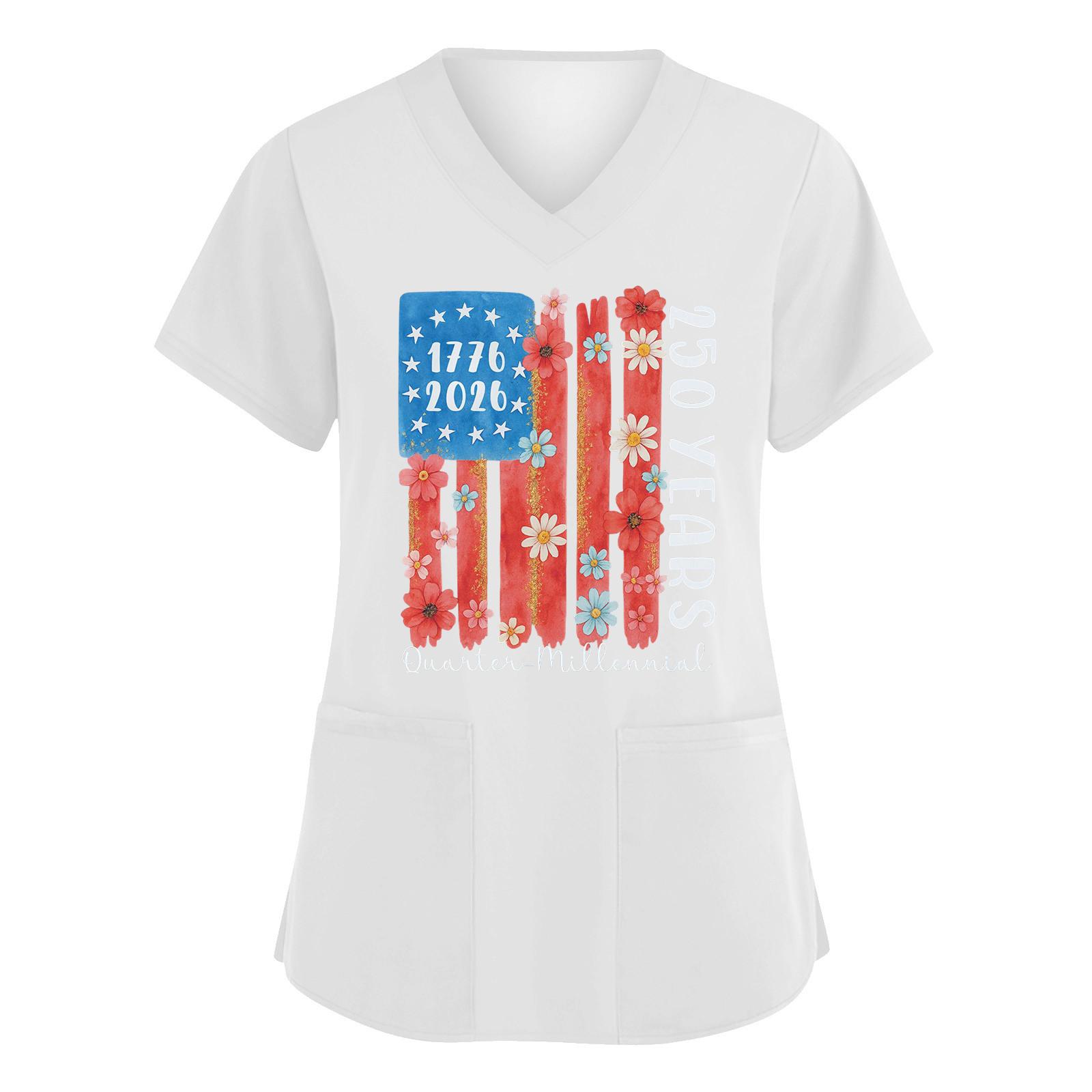 Womens Short Sleeve V Neck Printed Top with 250 Years Commemorative Graphic and Two Front Pockets Suitable for Daily Wear XL білий
Womens Short Sleeve V Neck Printed Top with 250 Years Commemorative Graphic and Two Front Pockets Suitable for Daily Wear XL білий