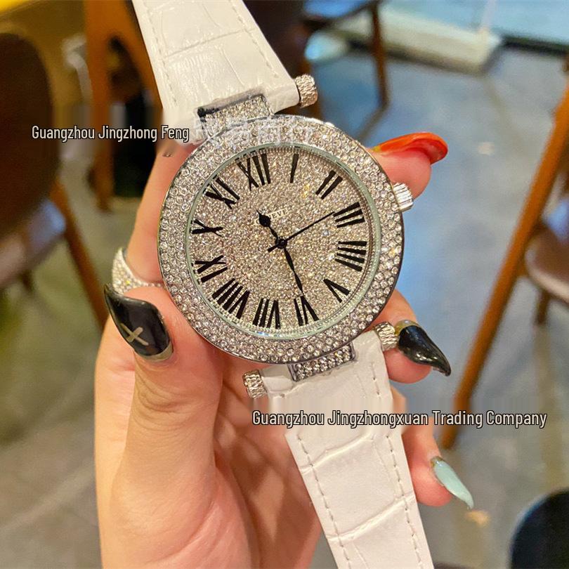 Women s Roman Quartz Watch with Full Diamond Bezel and Leather Strap
Women s Roman Quartz Watch with Full Diamond Bezel and Leather Strap