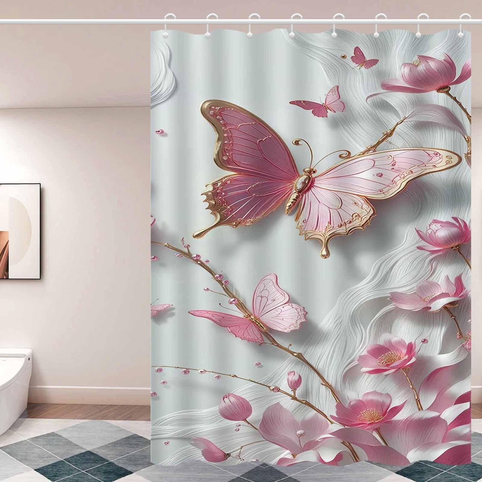 1Pc Pink Butterfly & Floral Shower Curtain - 3D Relief, Water-Resistant Polyester, Artistic Design, 12 Hooks, Machine Washable W60H190(CM)-1 Pcs
1Pc Pink Butterfly & Floral Shower Curtain - 3D Relief, Water-Resistant Polyester, Artistic Design, 12 Hooks, Machine Washable W60H190(CM)-1 Pcs