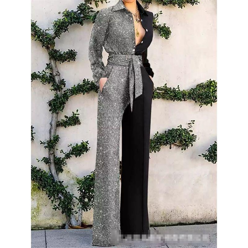 European and American Sexy V-neck Slimming Printed Stitching Jumpsuit Silver 2XL
European and American Sexy V-neck Slimming Printed Stitching Jumpsuit Silver 2XL