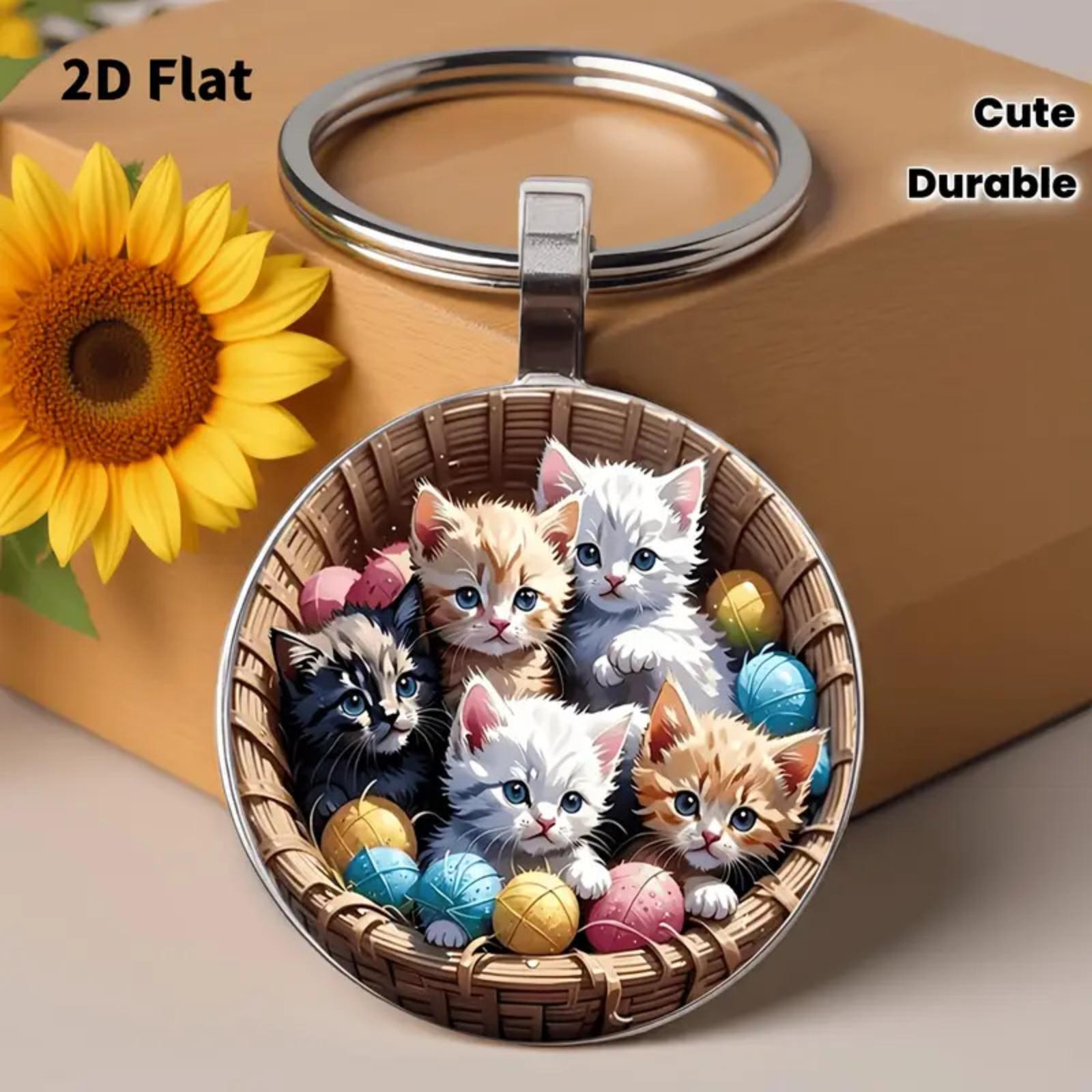 Round Glass Alloy Pendant Keychain with 2D Flat Design Featuring Basket of Kittens and Decorative Elements Durable Metal Key Ring Accessory One Size
Round Glass Alloy Pendant Keychain with 2D Flat Design Featuring Basket of Kittens and Decorative Elements Durable Metal Key Ring Accessory One Size