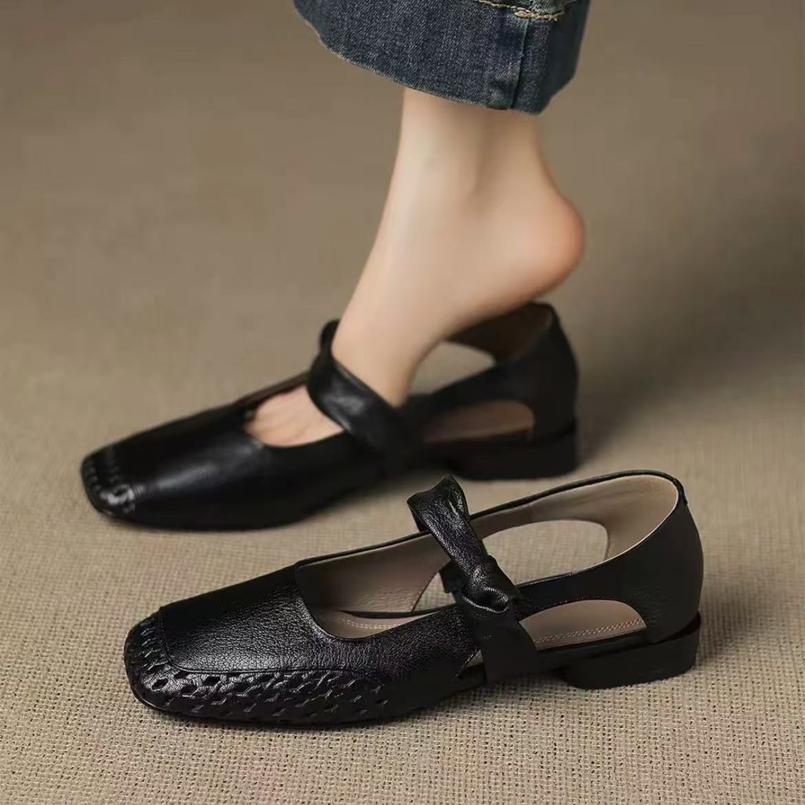 Версия из овчины~ Простые кожаные плетеные ажурные летние туфли-лодочки для работы на низком каблуке, женские сандалии для работы 35 чёрный
Версия из овчины~ Простые кожаные плетеные ажурные летние туфли-лодочки для работы на низком каблуке, женские сандалии для работы 35 чёрный