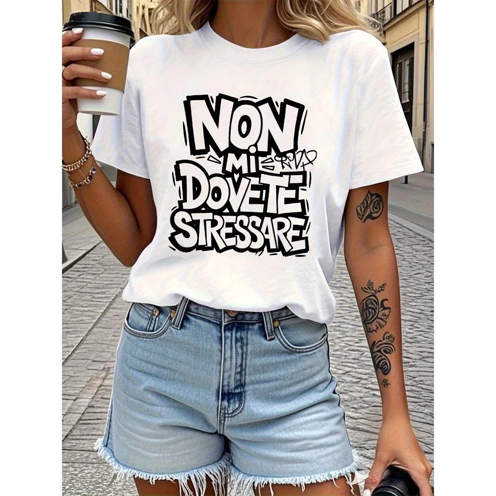 Жіноча футболка з коротким рукавом NON MI DOVETE STRESSARE Італійський принт з літерами Круглий виріз Повсякденний топ для літа та весни XL
Жіноча футболка з коротким рукавом NON MI DOVETE STRESSARE Італійський принт з літерами Круглий виріз Повсякденний топ для літа та весни XL