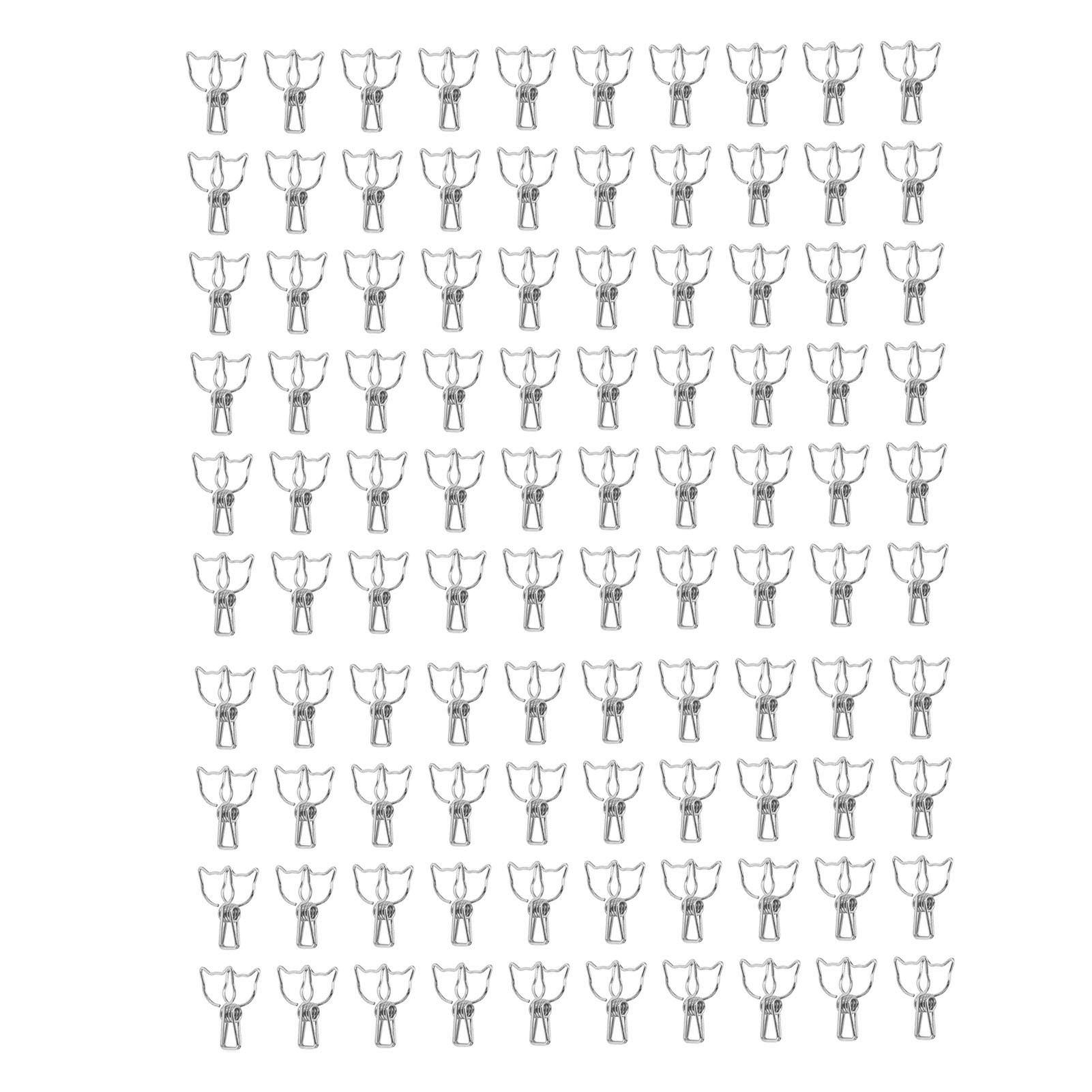 100 шт. зажимы для кошек, милые мультяшные, сильная зажимная сила, металлические полые хвостовые зажимы, бумажные зажимы Offi Silver