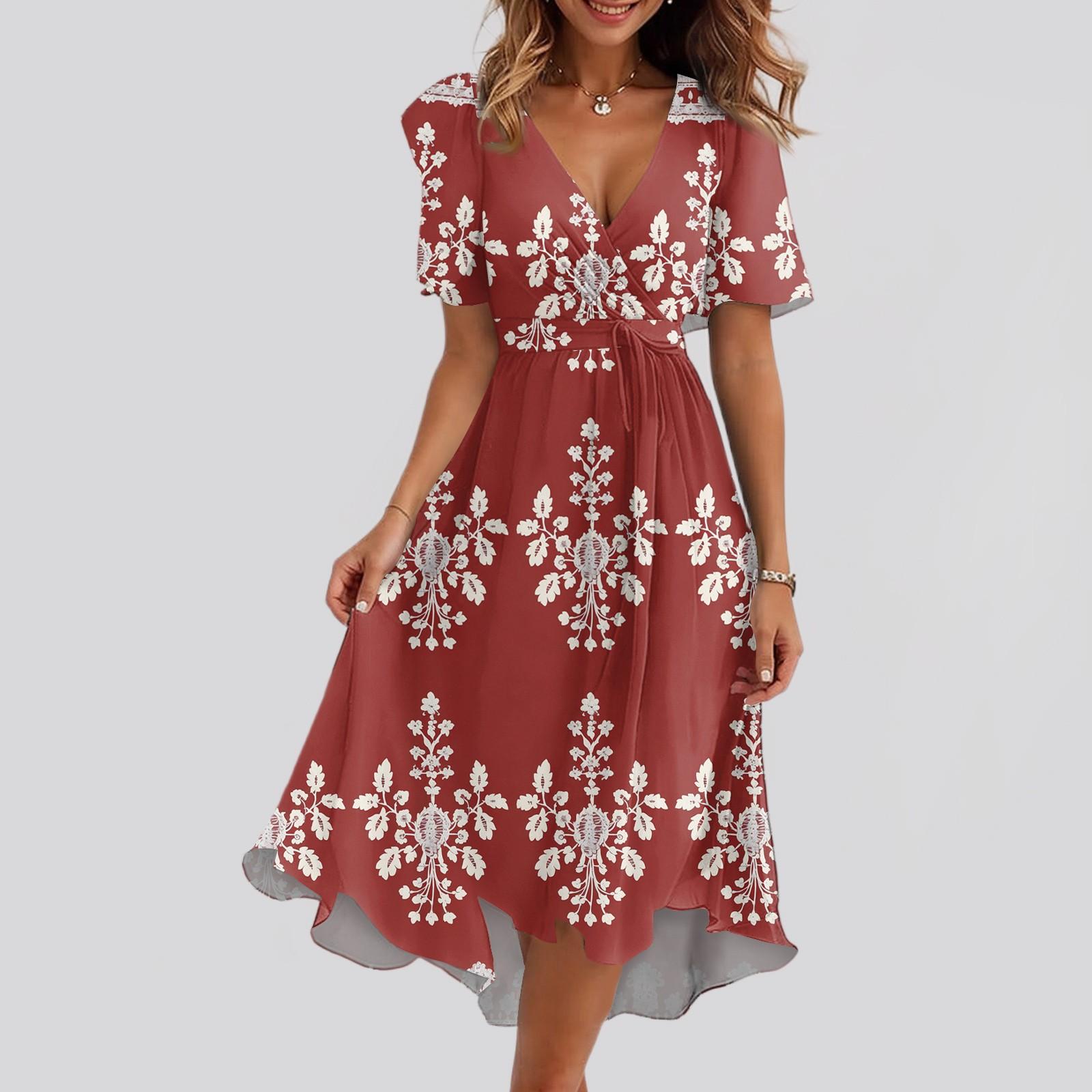 Женское свободное повседневное платье с V-образным вырезом, расклешенная юбка, короткие рукава, напечатанное платье с принтом S красный
Женское свободное повседневное платье с V-образным вырезом, расклешенная юбка, короткие рукава, напечатанное платье с принтом S красный