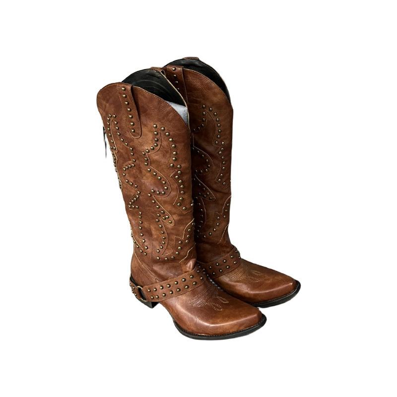 Brown rivet high boots 2025 autumn and winter new pointed sleeve locomotive boots retro western cowboy boots women look thin 35
Brown rivet high boots 2025 autumn and winter new pointed sleeve locomotive boots retro western cowboy boots women look thin 35