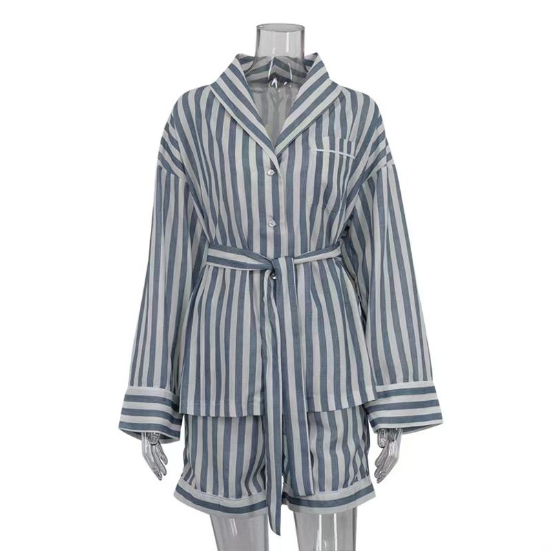 Fashion Style Fashion Stripes Lace-up Long Sleeve Shirt Shorts Two-piece Set Striped Shirt Shorts Set Gray L
Fashion Style Fashion Stripes Lace-up Long Sleeve Shirt Shorts Two-piece Set Striped Shirt Shorts Set Gray L