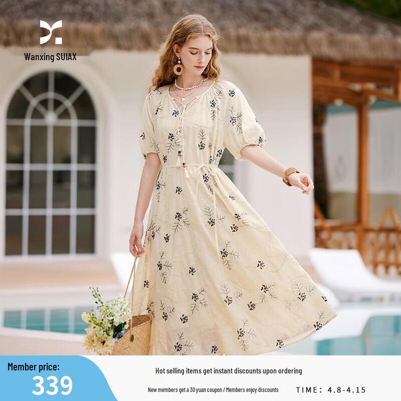 French V-Neck Embroidered Floral Puff Sleeve Dress S
French V-Neck Embroidered Floral Puff Sleeve Dress S
