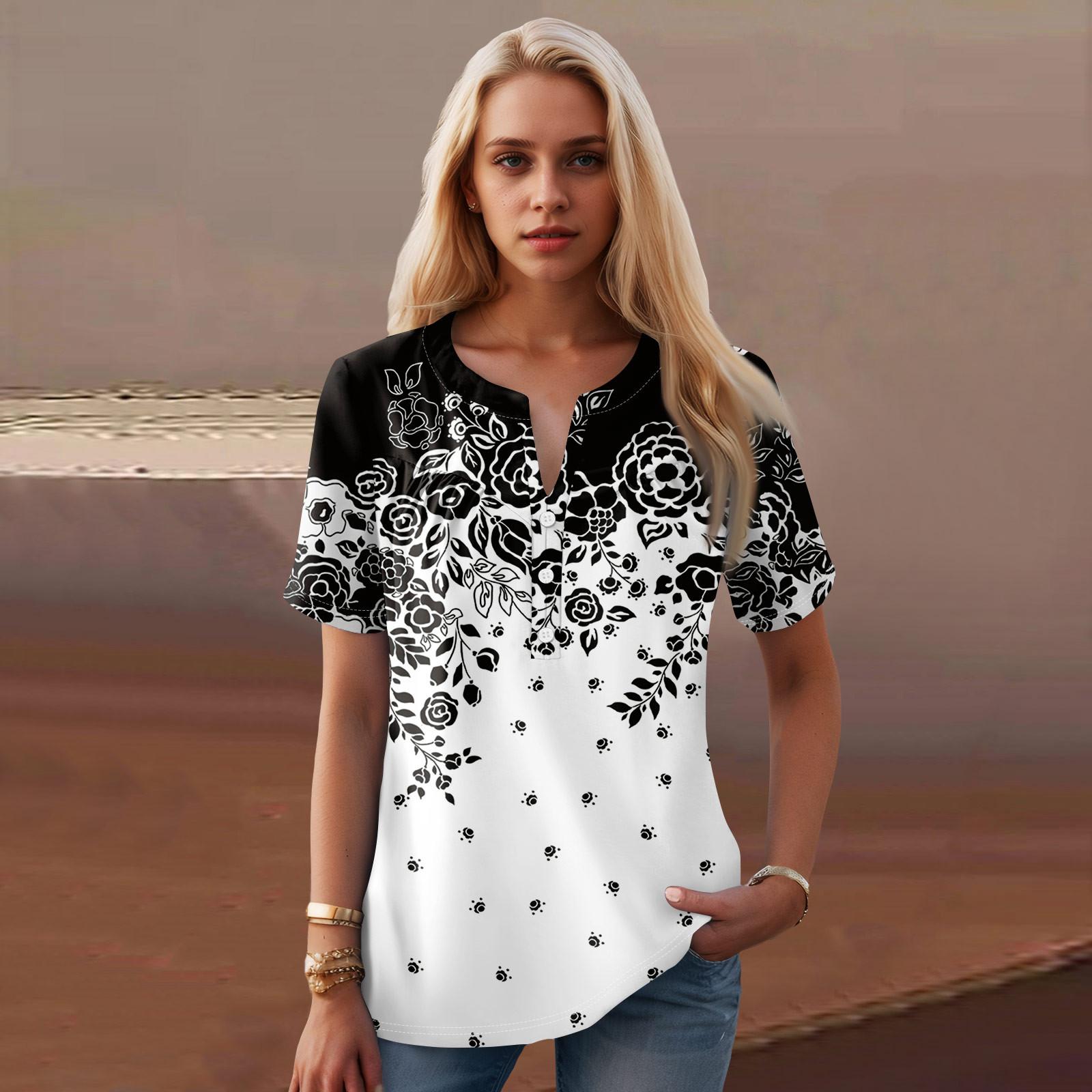 Женская повседневная футболка с v-образным вырезом и коротким рукавом с цветочным принтом и декоративными пуговицами, топ XL белый
Женская повседневная футболка с v-образным вырезом и коротким рукавом с цветочным принтом и декоративными пуговицами, топ XL белый