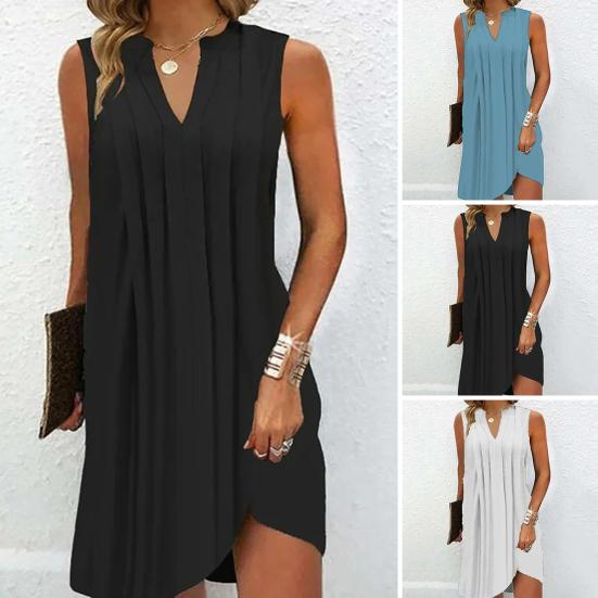 Женское платье с v-образным вырезом без рукавов, плиссированное свободное платье для свиданий, сплошной цвет длиной выше колена, женское мини-платье, женская одежда
Женское платье с v-образным вырезом без рукавов, плиссированное свободное платье для свиданий, сплошной цвет длиной выше колена, женское мини-платье, женская одежда