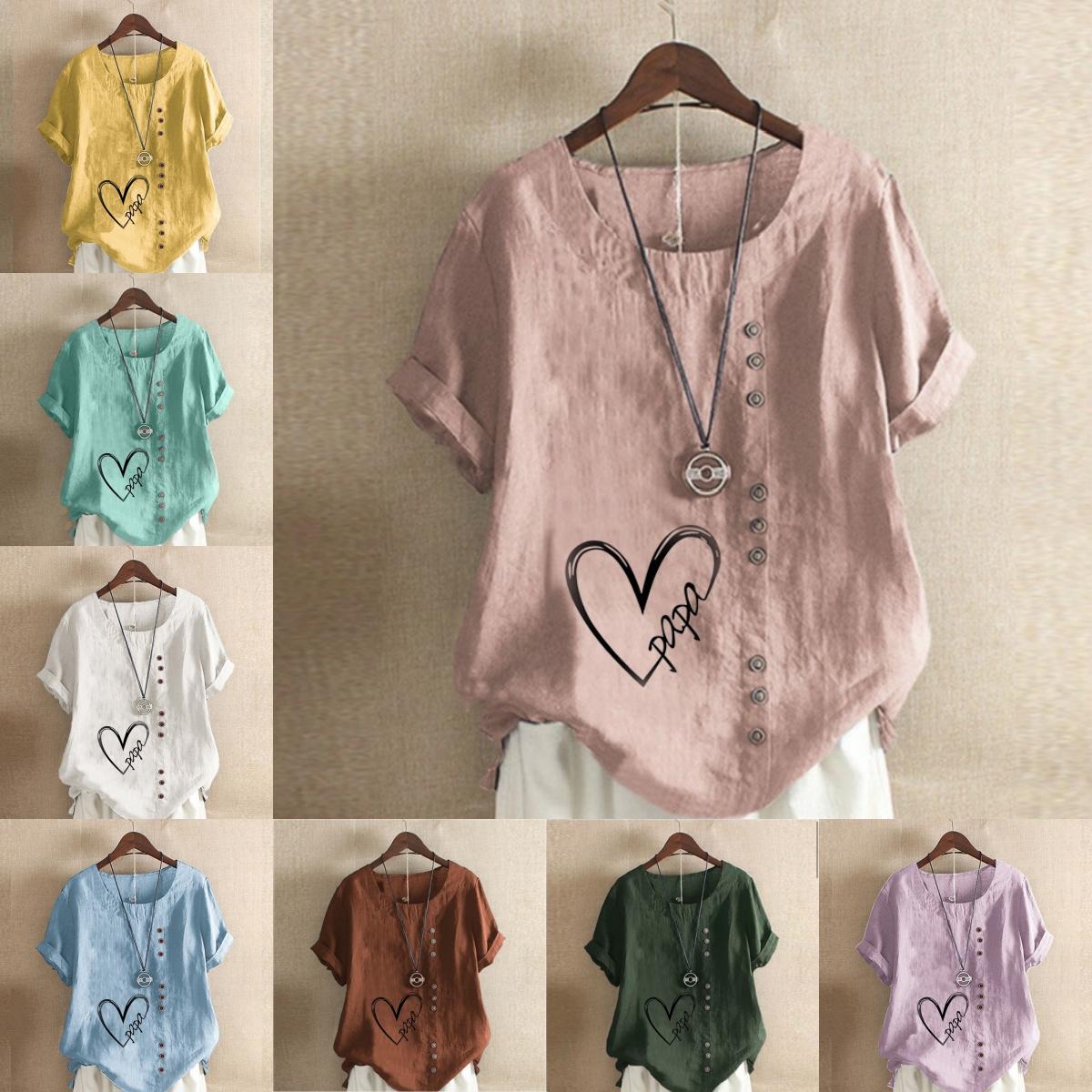 Women s Fashion Papa Heart Prined Round Neck Short Sleeve T-shirt Casual Cotton Linen Graphic Shirt Leisure Loose Summer Blouse Tops
Women s Fashion Papa Heart Prined Round Neck Short Sleeve T-shirt Casual Cotton Linen Graphic Shirt Leisure Loose Summer Blouse Tops