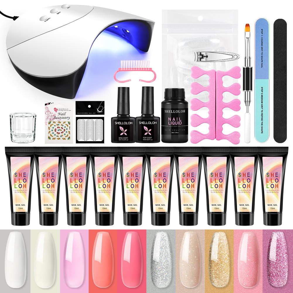 SHELLOLOH Nail Poly Building Extension Gel Прозрачный блеск телесных цветов с лампой для сушки ногтей 36 Вт и формами для ногтей для дизайна ногтей, подарочный набор
SHELLOLOH Nail Poly Building Extension Gel Прозрачный блеск телесных цветов с лампой для сушки ногтей 36 Вт и формами для ногтей для дизайна ногтей, подарочный набор