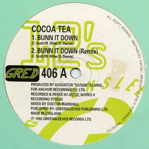 12inch Record COCOA TEA - Bunn It Down; Remix (Label Damage) GRED406 Greensleeves 1993 UK Reggae, Ska & Dub
12inch Record COCOA TEA - Bunn It Down; Remix (Label Damage) GRED406 Greensleeves 1993 UK Reggae, Ska & Dub