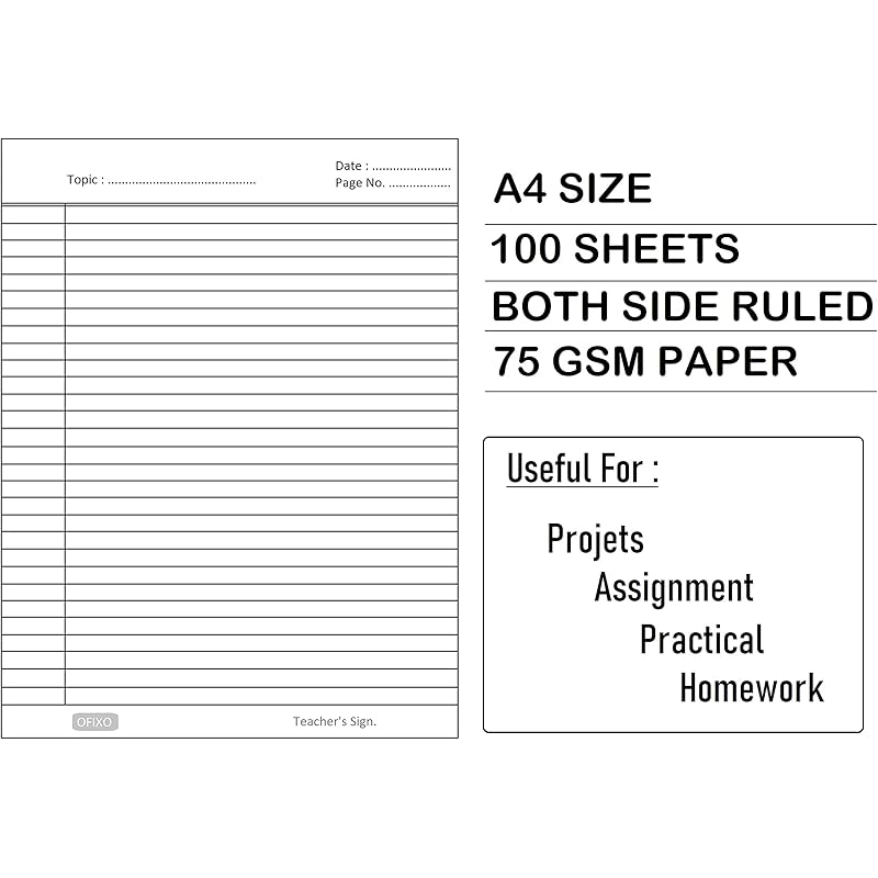 OFIXO A4 Size Both Side Ruled Sheet for Project/Practical/Homework (Pack of 100 sheets) (Model Number: OFX_RULD100) белый
OFIXO A4 Size Both Side Ruled Sheet for Project/Practical/Homework (Pack of 100 sheets) (Model Number: OFX_RULD100) белый