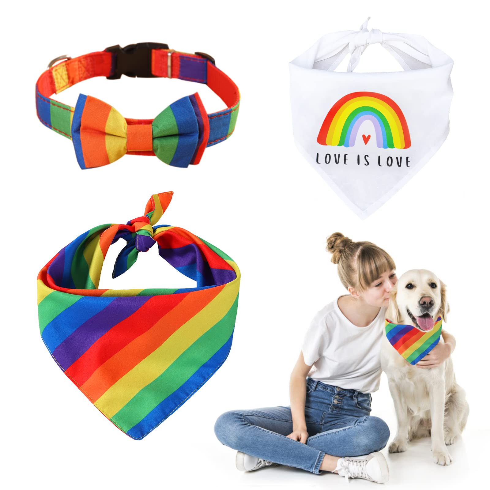 HACRAHO Pet Bandana and Collar 3 Pieces Rainbow Bandana Soft and Colorful Pet Scarf Bib with Adjustable Rainbow Bowtie Collar for Cats and Pride Month
HACRAHO Pet Bandana and Collar 3 Pieces Rainbow Bandana Soft and Colorful Pet Scarf Bib with Adjustable Rainbow Bowtie Collar for Cats and Pride Month