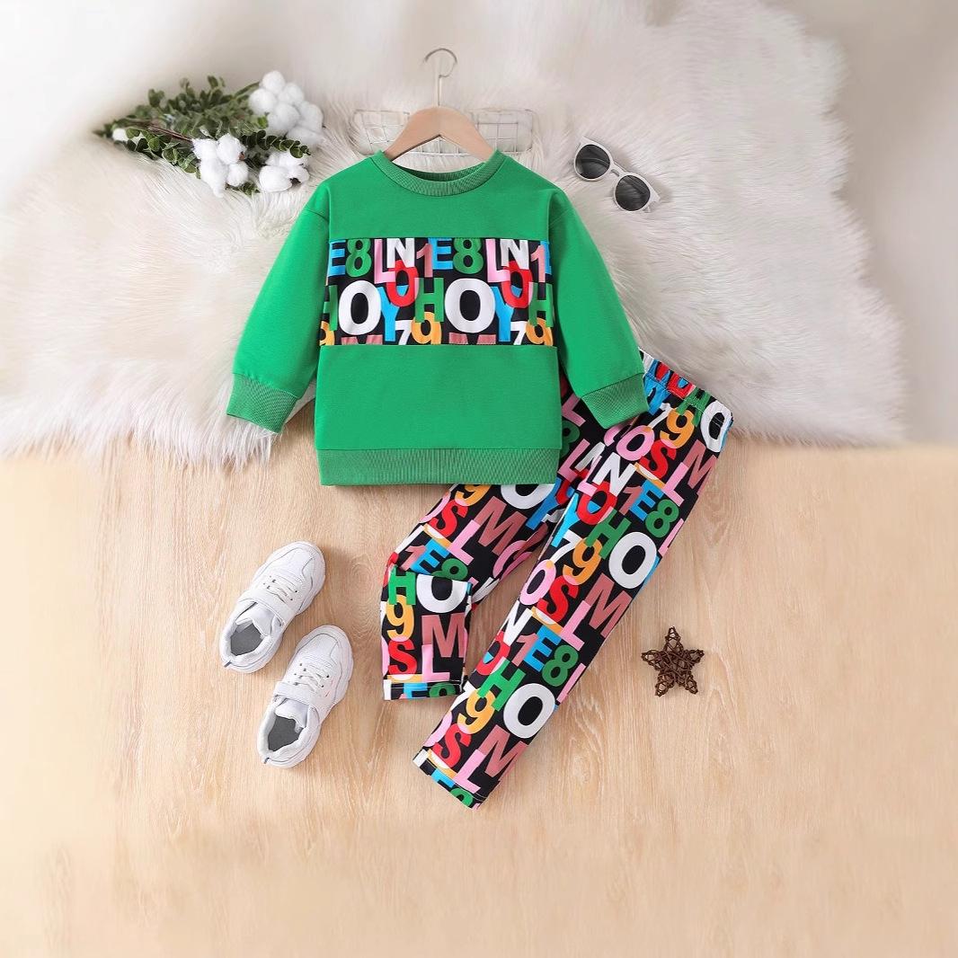 Autumn and Winter Girls Round-neck Long-sleeved Color-blocked Tops and Letter-printed Trousers Two-piece Set 4Y зелений
Autumn and Winter Girls Round-neck Long-sleeved Color-blocked Tops and Letter-printed Trousers Two-piece Set 4Y зелений