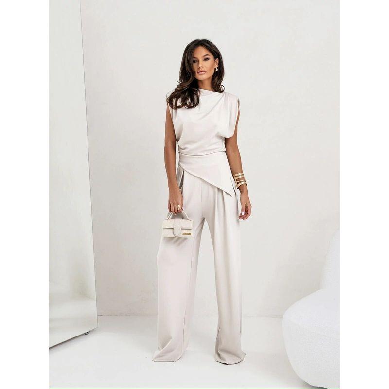 Solid Color Irregular Top and Pants Set Asymmetrical Top and Trousers Suit White L
Solid Color Irregular Top and Pants Set Asymmetrical Top and Trousers Suit White L