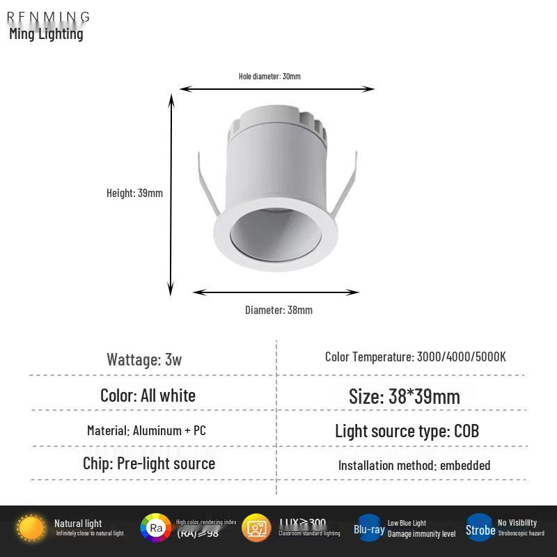 40mm Embedded Mini Spotlight with 50mm Hole-Opening for Starry Sky Living/Dining Room 3000K
40mm Embedded Mini Spotlight with 50mm Hole-Opening for Starry Sky Living/Dining Room 3000K