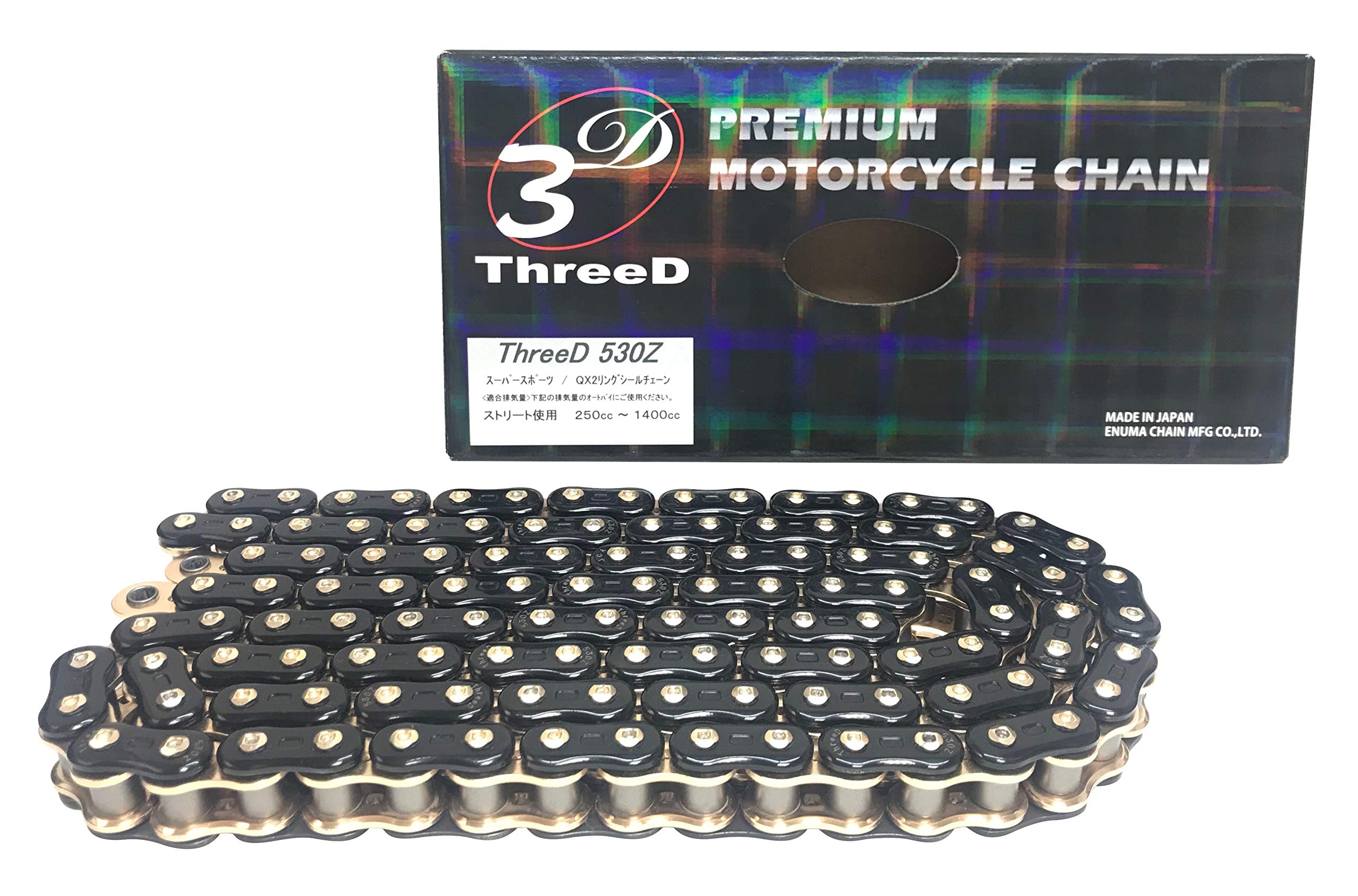 EK THREED Motorcycle Chain 530Z 120L MLJ QX2 Ring Seal Black/Gold (Caulking Joint)
EK THREED Motorcycle Chain 530Z 120L MLJ QX2 Ring Seal Black/Gold (Caulking Joint)