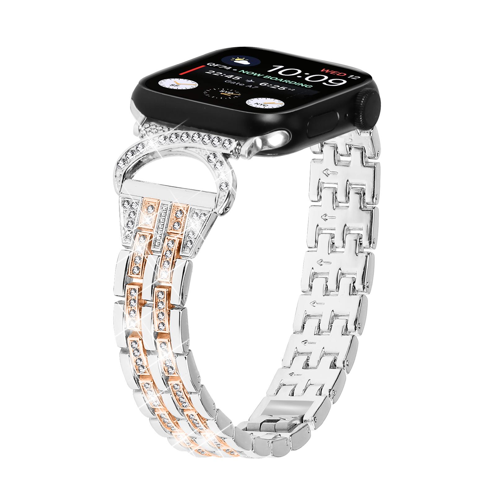 Watch Band for Apple Watch Series 10 46mm/Ultra 2 Ultra 49mm/Series 9 8 7 45mm/6 5 4 SE (2023) SE (2022) SE 44mm/3 2 1 42mm,5-Bead Rhinestone Bracelet Silver+Rose Gold
Watch Band for Apple Watch Series 10 46mm/Ultra 2 Ultra 49mm/Series 9 8 7 45mm/6 5 4 SE (2023) SE (2022) SE 44mm/3 2 1 42mm,5-Bead Rhinestone Bracelet Silver+Rose Gold